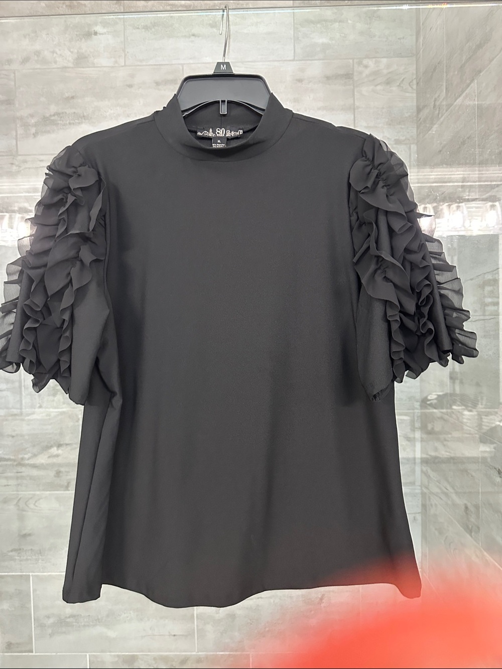 NEW ladies Black Ruffle-Sleeve Blouse